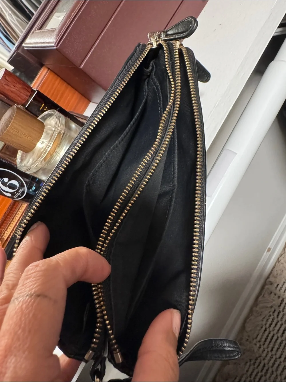 Coach black leather wristlet